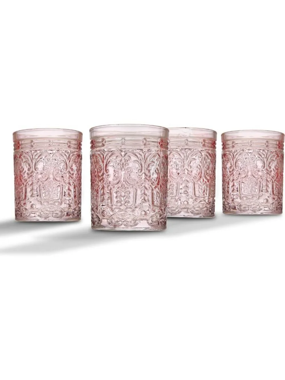 Vintage Pink Whiskey Glasses Set of 4 | Old Fashioned Drinking & Cocktail Cups